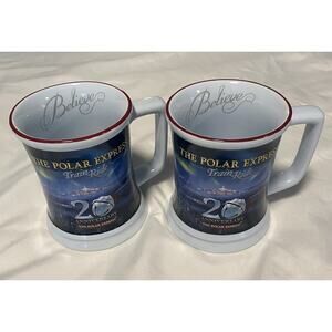 The Polar Express Train Ride 20th Anniversary 16oz 3D Raised Coffee 2 Mugs Cups